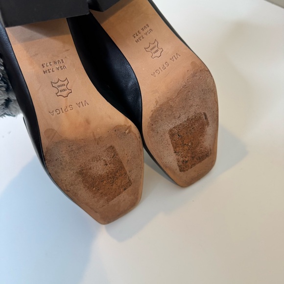 VIA SPIGA BRIN LEATHER LOAFER MULE BLOCK HEEL SLIP 7.5 - Picture 7 of 10